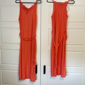GAP linen blend maxi dress NWT beautiful peach colour belt and tie back neck